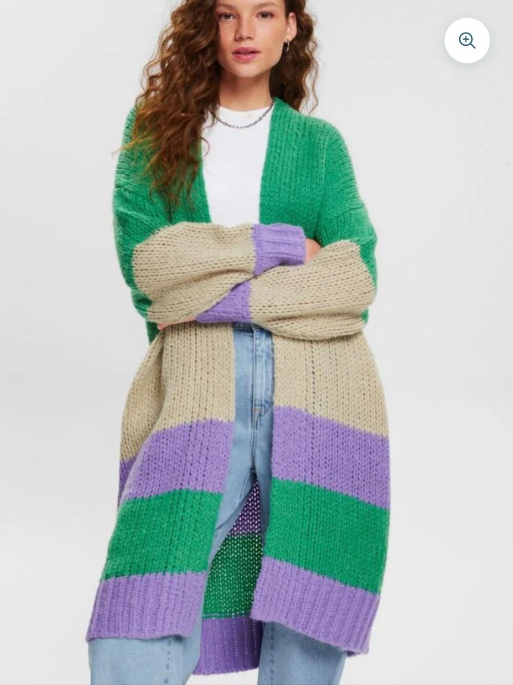 EDC Esprit Odette Cardigan Colorblock Chunky Knit Long Sweater Maximalist  M/L